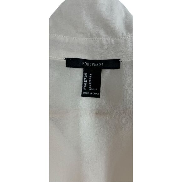 Forever 21 White Long Sleeve Button Up Shirt Size M Collared Sheer Plain - Picture 2 of 9